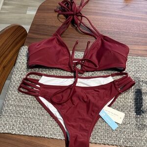 Cupshe Burgundy Strappy Bikini Set